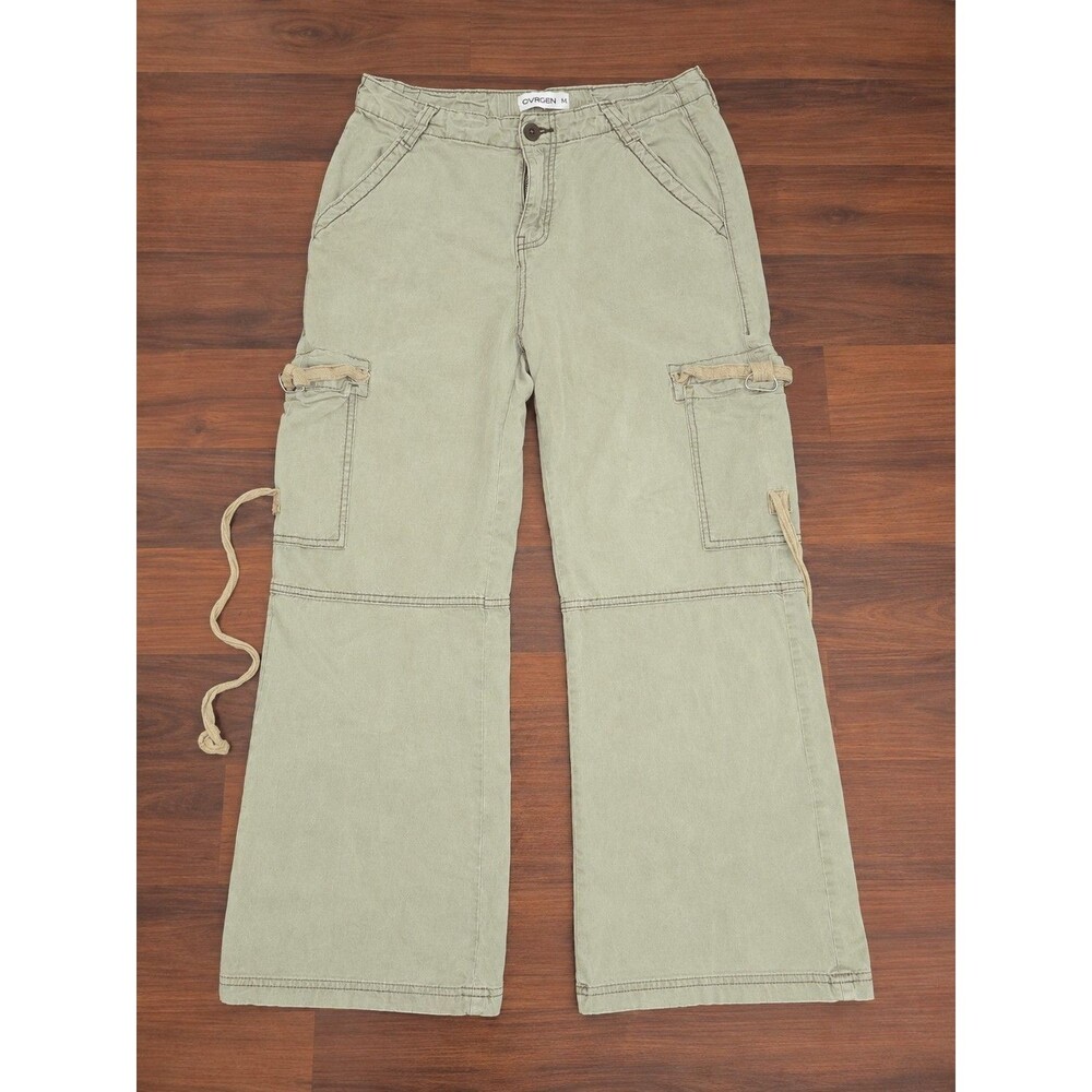 Lovegen Cargo Pants Women’s 11/31 Sage Green Wide Leg Y2K Utility Drawstring